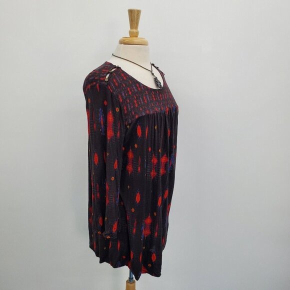 Lucky Brand Womens Aztec Print Tunic Top Blouse Plus Size 1X 3/4 Sleeve Black - Picture 2 of 14